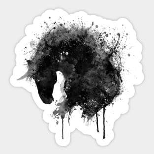 Black and White Horse Head Watercolor Silhouette Sticker